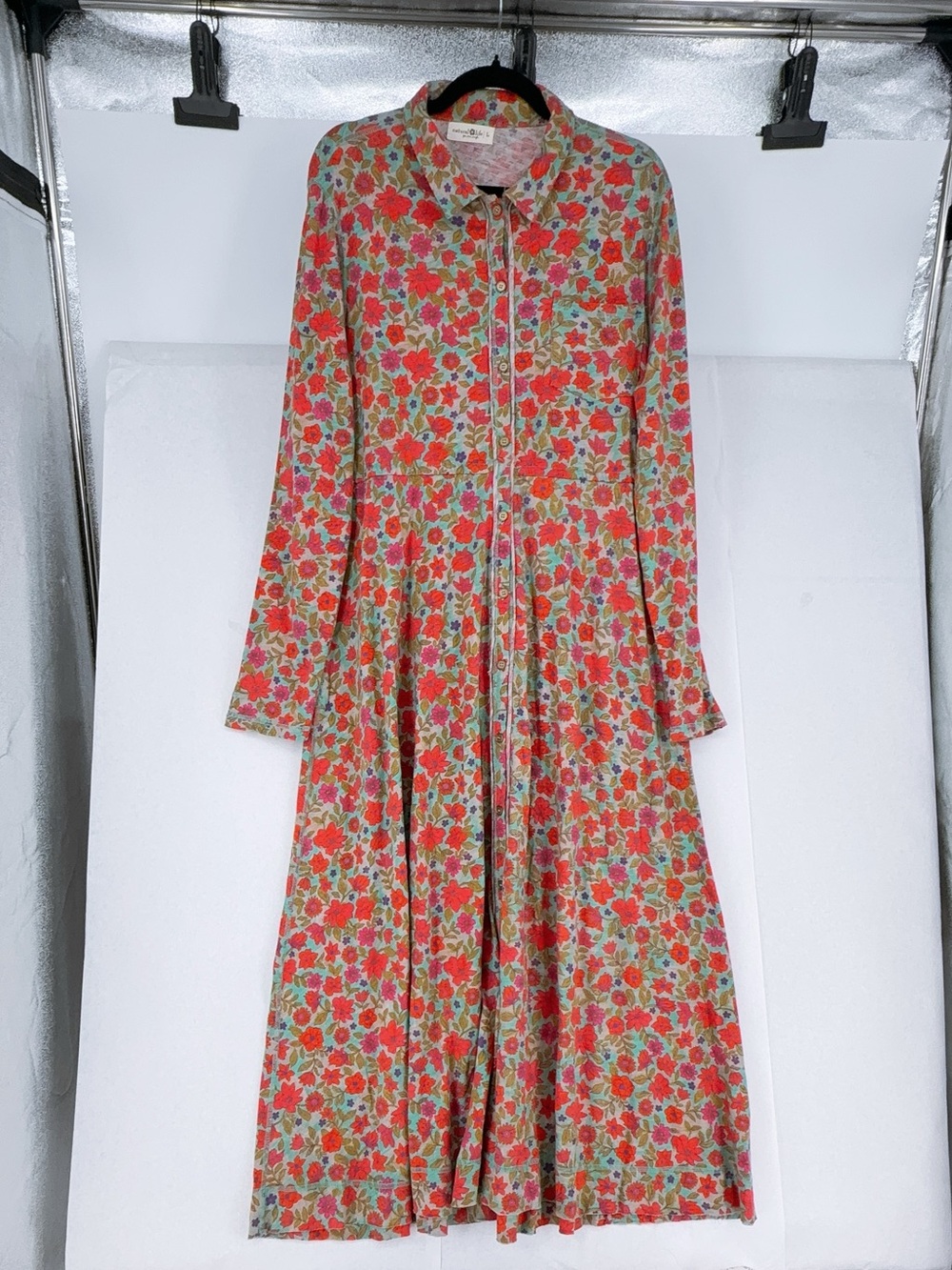 Natural Life Boho Floral Maxi Shirt Dress 100% Cotton Western Neon size L nwot - Picture 3 of 11